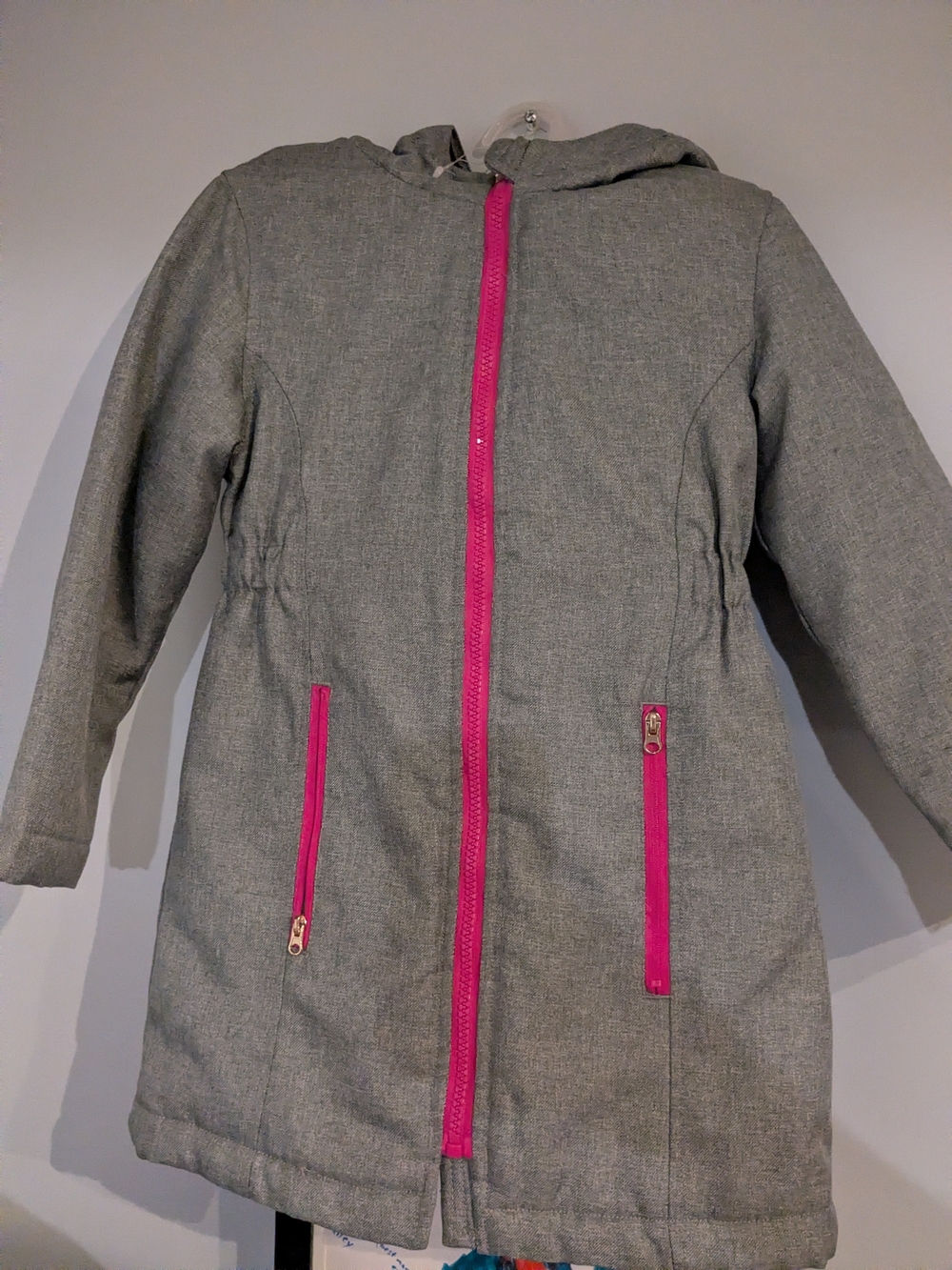 Cat & Jack Gray Hooded Puffer Coat with Pink Zippers